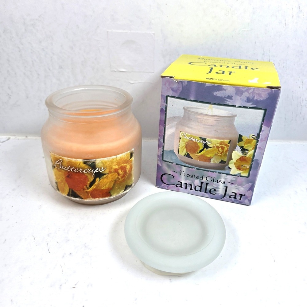 Vtg Giftco Inc Buttercups Scented Candle In Frosted Glass Jar with Lid & Box NOS